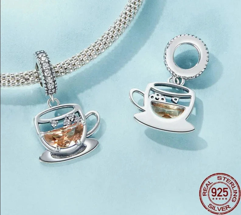 925 Sterling Silver Pizza/Coffee Pendant