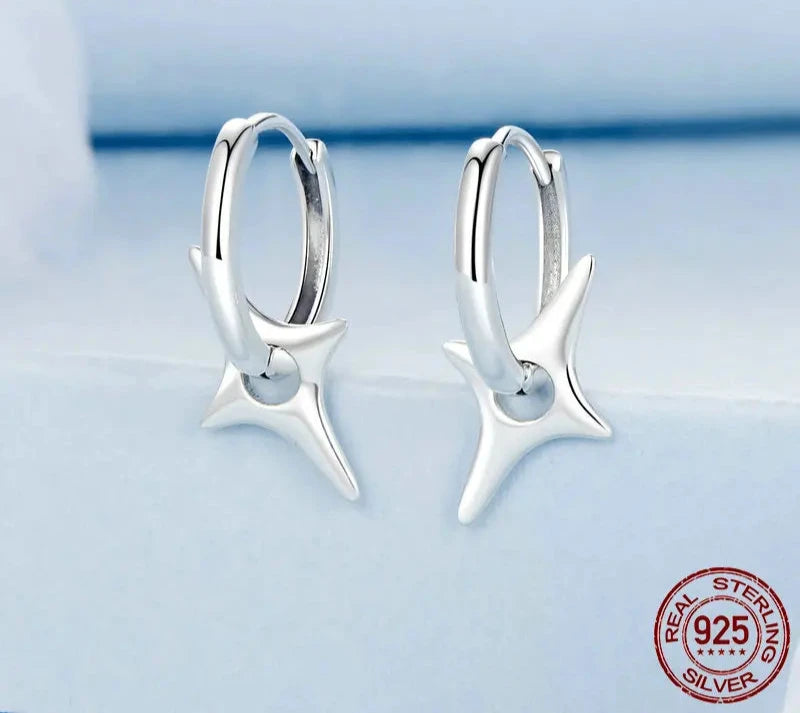 925 Sterling Silver Starry Hoop Earrings