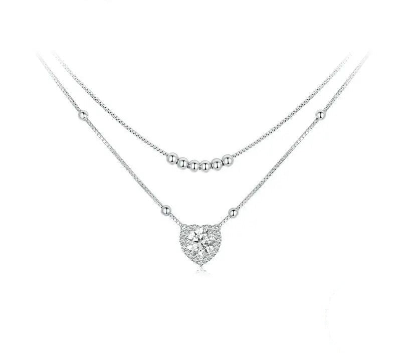 925 Sterling Silver Double-layer Heart Moissanite Necklace - Shine Bright Store