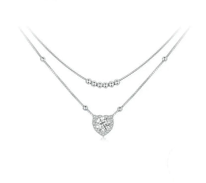 925 Sterling Silver Double-layer Heart Moissanite Necklace - Shine Bright Store