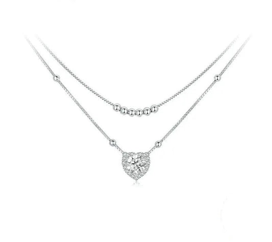 925 Sterling Silver Double-layer Heart Moissanite Necklace - Shine Bright Store