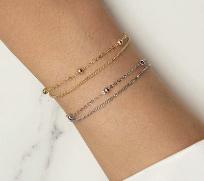 925 Sterling Silver Double Layers  Chain Bracelet - TEA LU SHOP