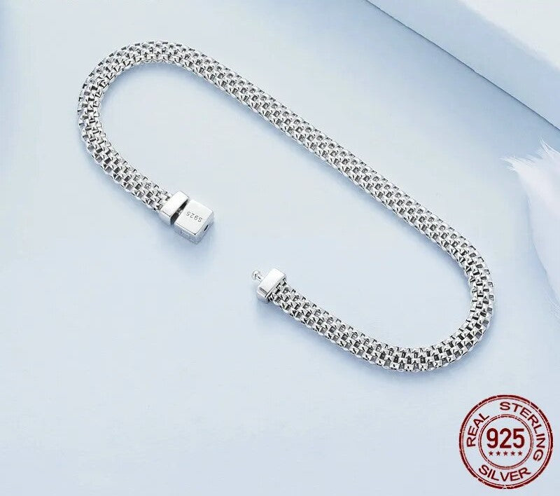 925 Sterling Silver Classic Square Buckle Bracelet - TEA LU SHOP