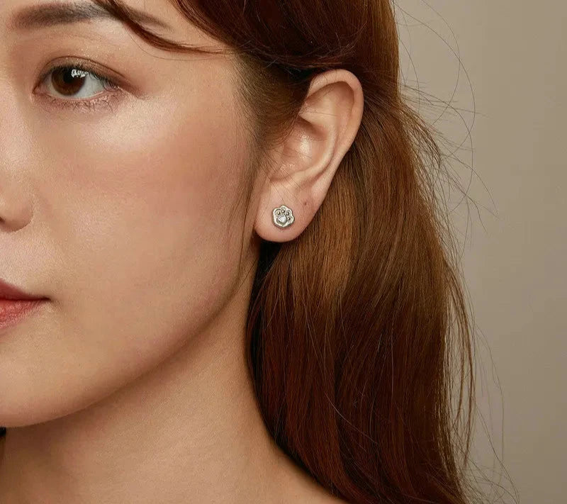 925 Sterling Silver Cute Paw Stud Earrings