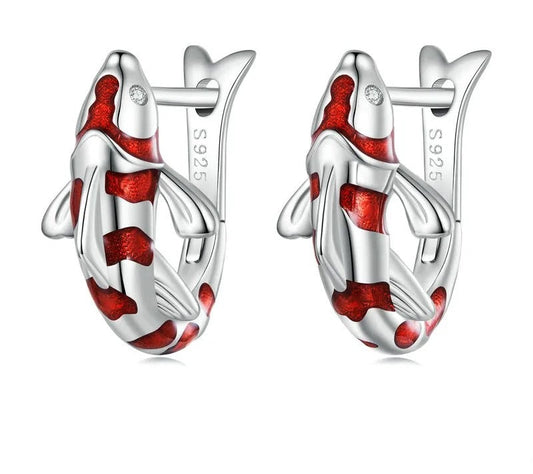 925 Sterling Silver Red Enamel Lucky Carp Ear Buckles - Shine Bright Store