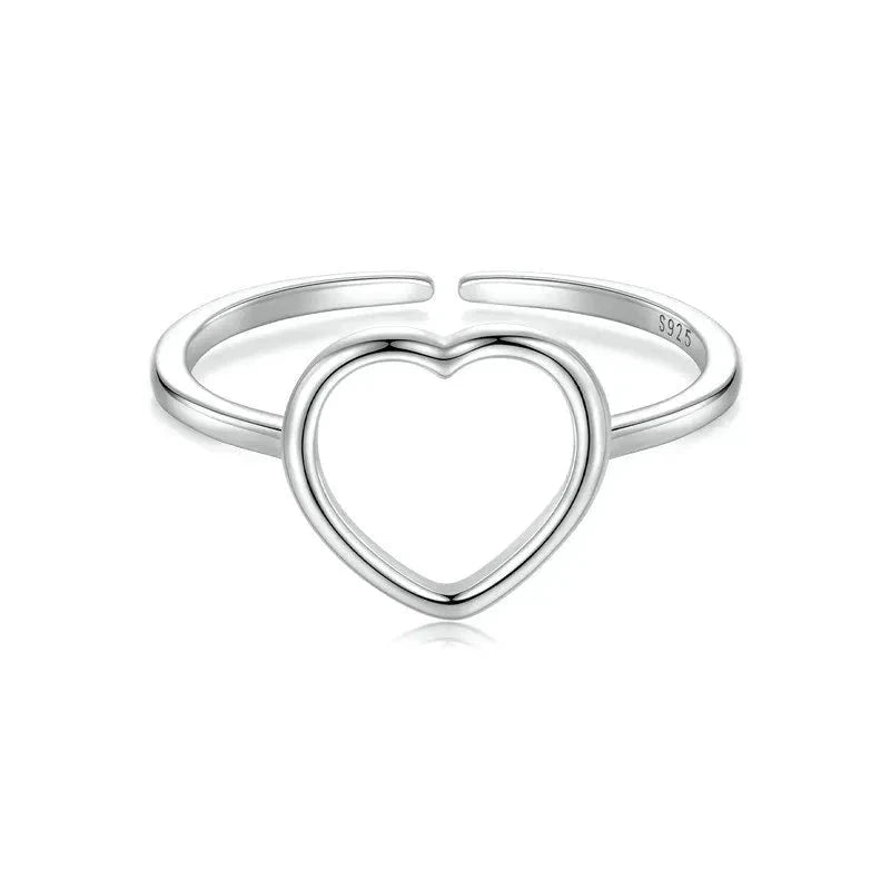 925 Sterling Silver Simple Heart Open Ring