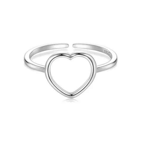 925 Sterling Silver Simple Heart Open Ring