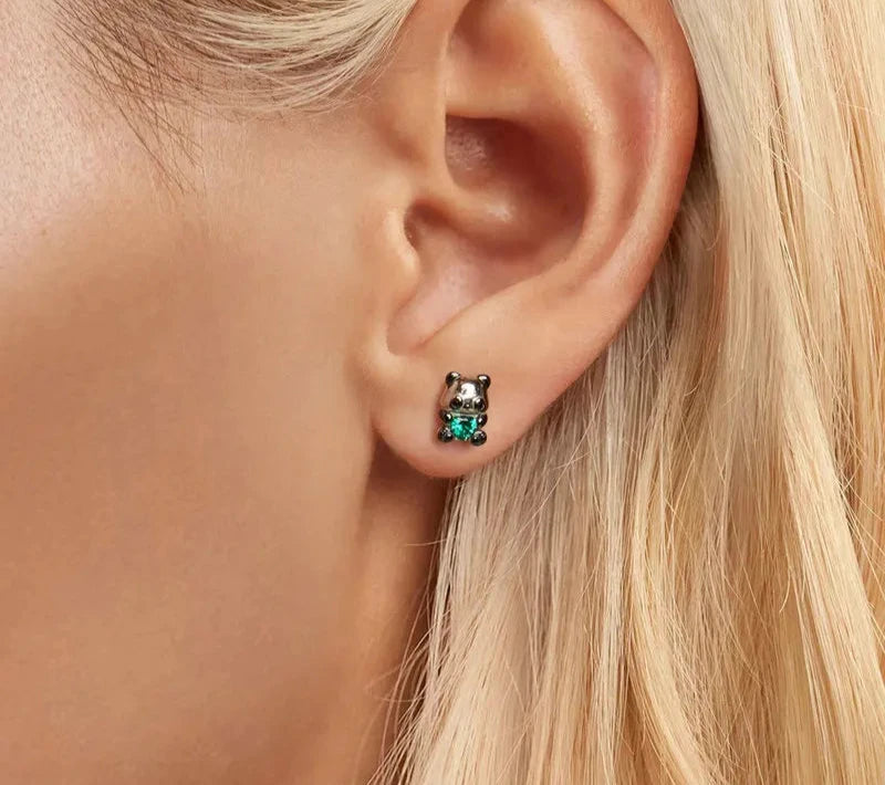 925 Sterling Silver Dainty Panda Stud Earrings