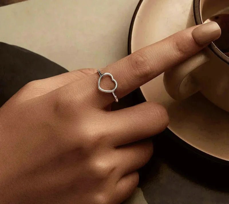 925 Sterling Silver Simple Heart Open Ring