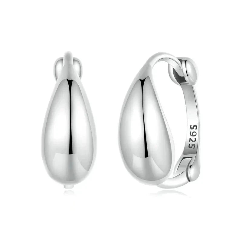 925 Sterling Silver Water Drop Hoop Earrings