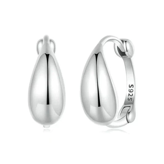 925 Sterling Silver Water Drop Hoop Earrings