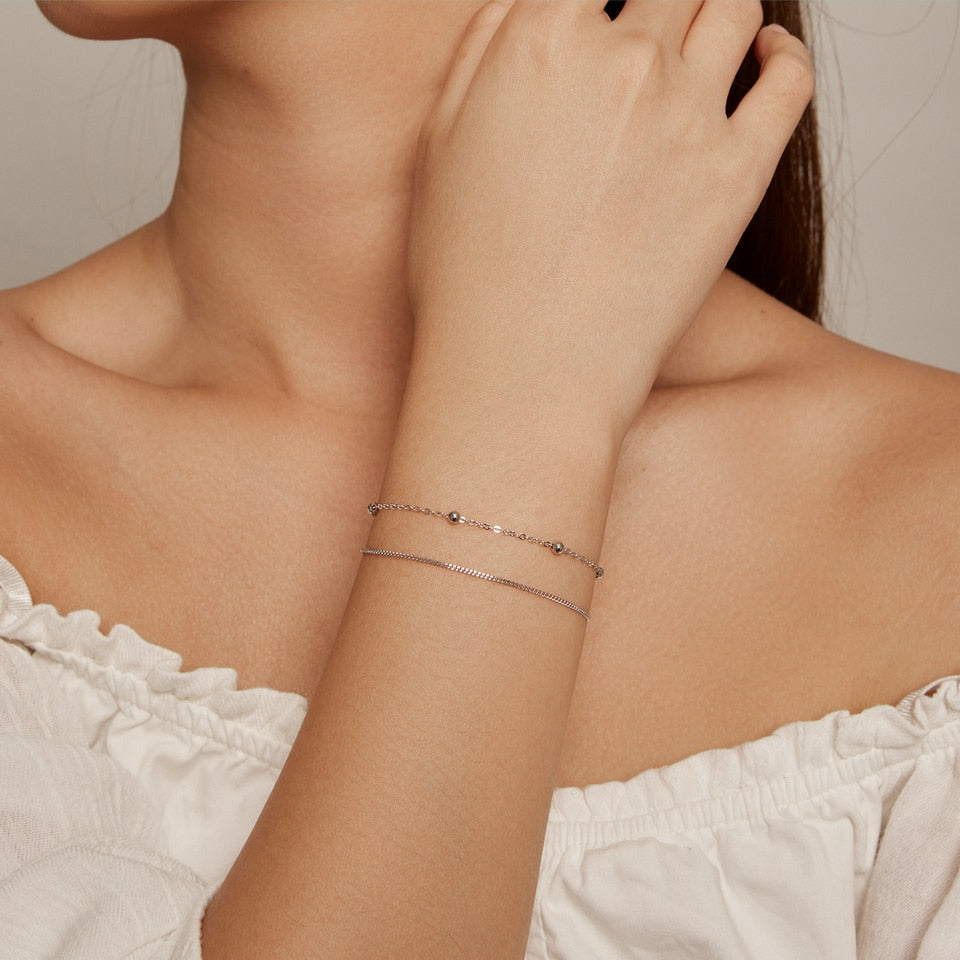 925 Sterling Silver Double Layers  Chain Bracelet - TEA LU SHOP