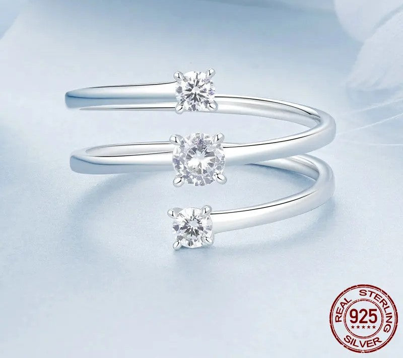 925 Sterling Silver Zircon Multi-layer Open Adjustable Ring - Shine Bright Store