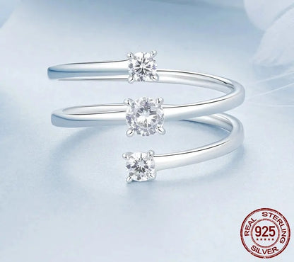 925 Sterling Silver Zircon Multi-layer Open Adjustable Ring - Shine Bright Store