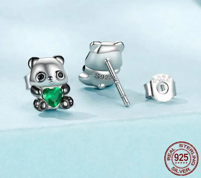 925 Sterling Silver Dainty Panda Stud Earrings