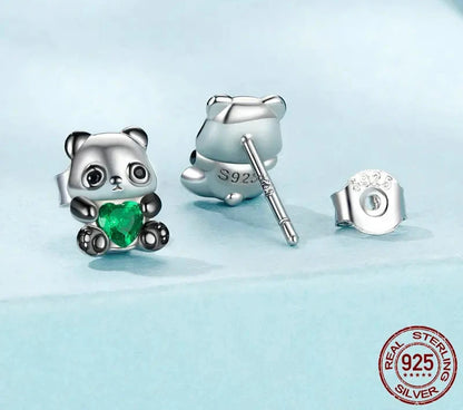 925 Sterling Silver Dainty Panda Stud Earrings