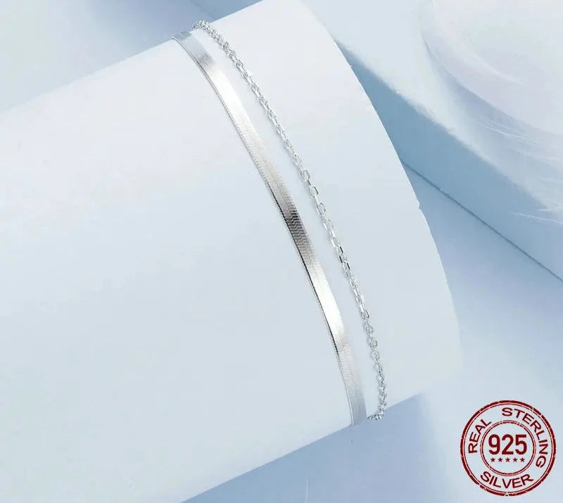 925 Sterling Silver Snake Chain Layered Bracelet
