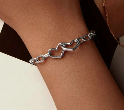 Double Hearts Clasped Bracelet