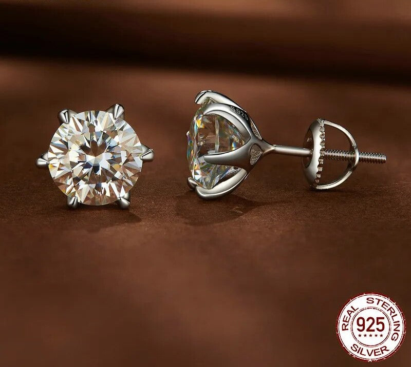 925 Sterling Silver Moissanite Stud Earrings - TEA LU SHOP