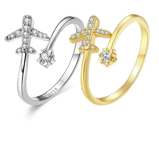 925 Sterling Silver Flying Plane Ring - TEA LU SHOP