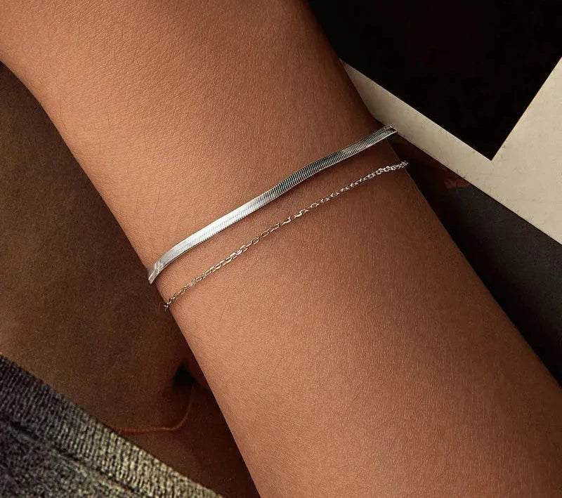 925 Sterling Silver Snake Chain Layered Bracelet