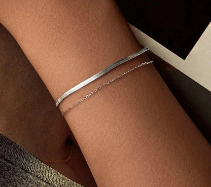 925 Sterling Silver Snake Chain Layered Bracelet