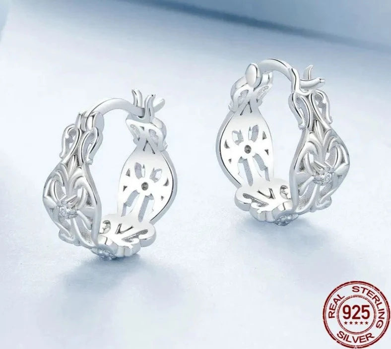 925 Sterling Silver Retro Hoop Earrings