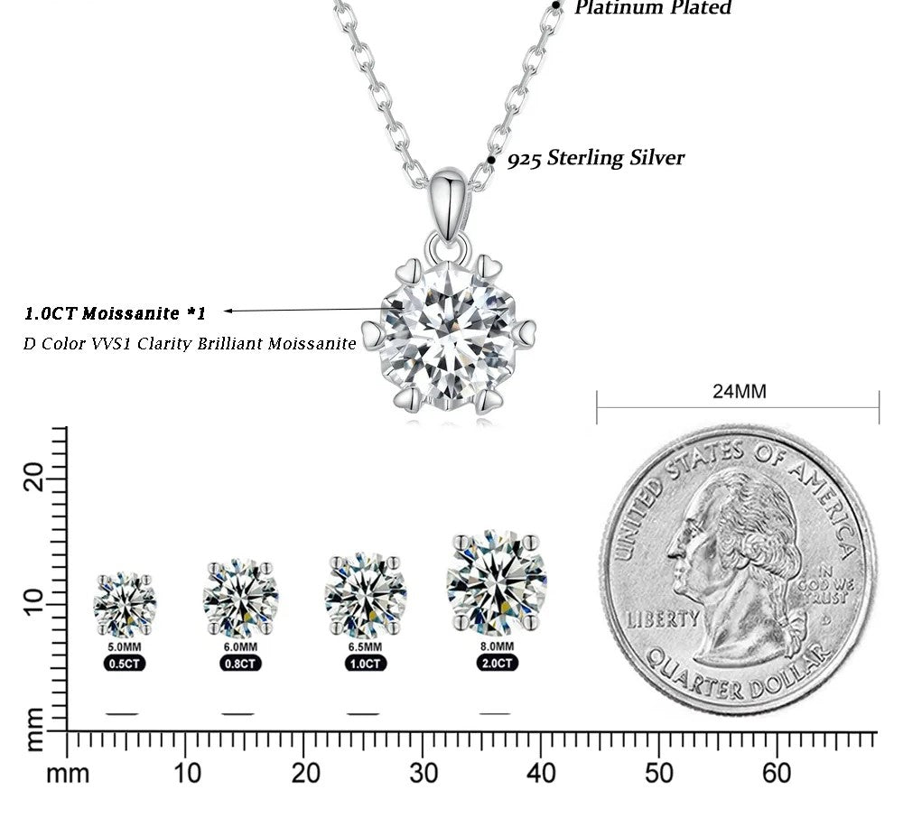 925 Sterling Silver Moissanite Necklace - TEA LU SHOP