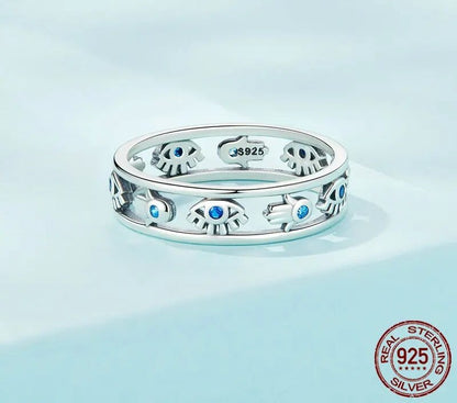 925 Sterling Silver Fatima's Hand and Devil Eye Finger Ring - TEA LU SHOP