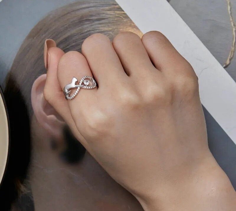 925 Sterling Silver Cute Cat Ring - TEA LU SHOP