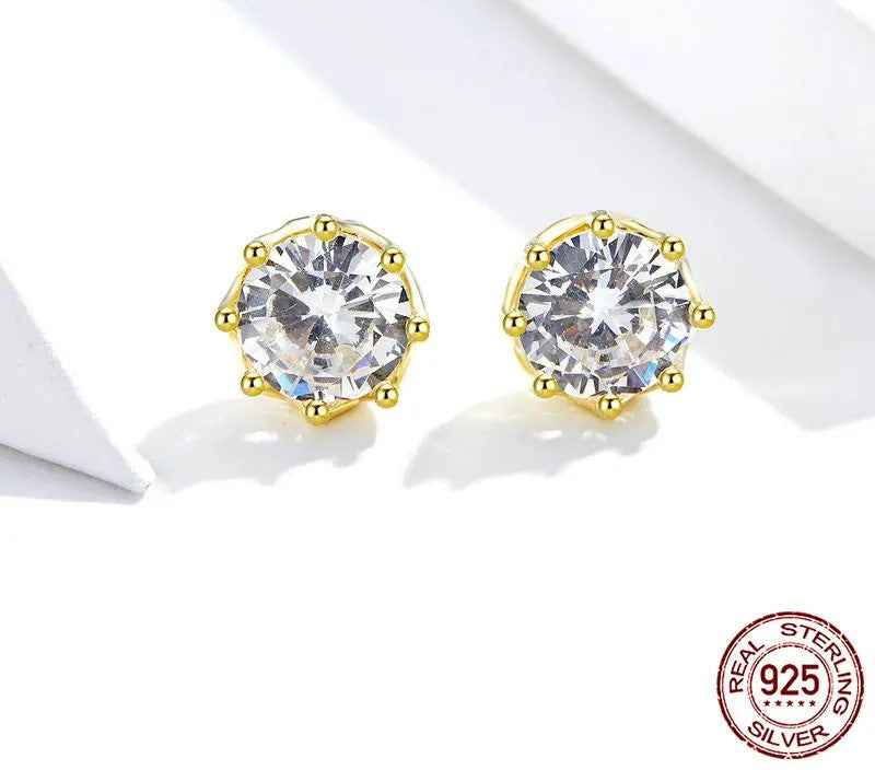 925 Sterling Silver Hypoallergenic Round Clear CZ Stud Earrings - TEA LU SHOP