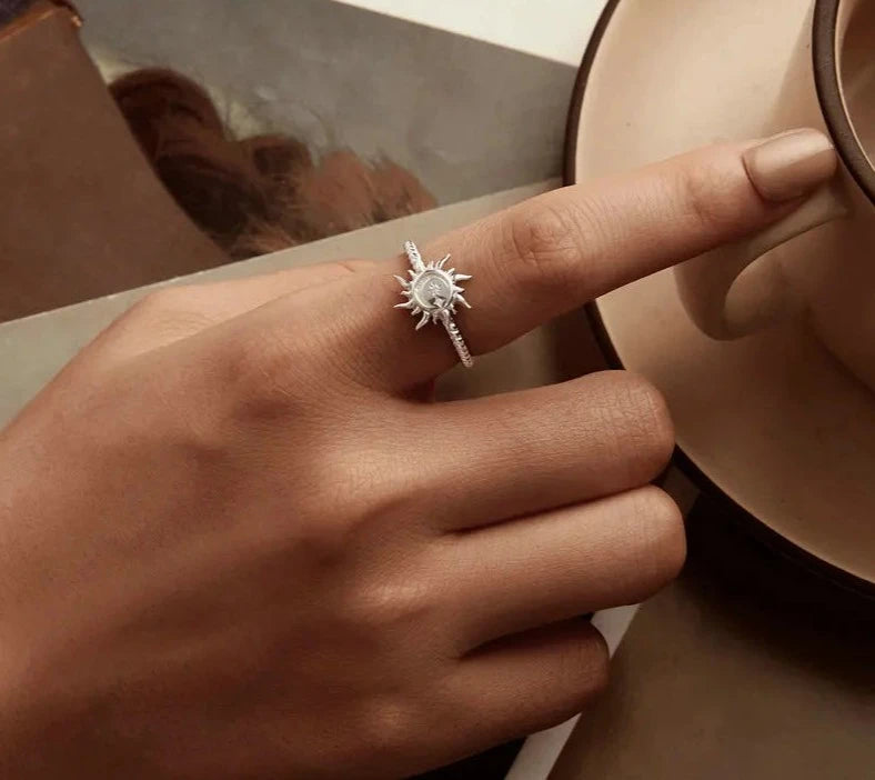 Sun and Moon Open Adjustable Ring
