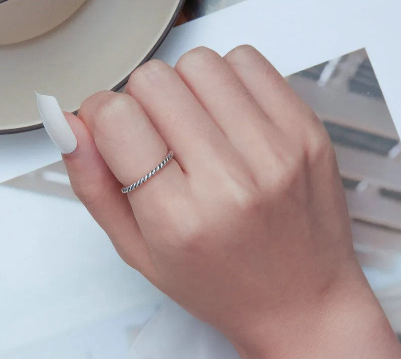 925 Sterling Silver Twisted Stackable Ring - TEA LU SHOP