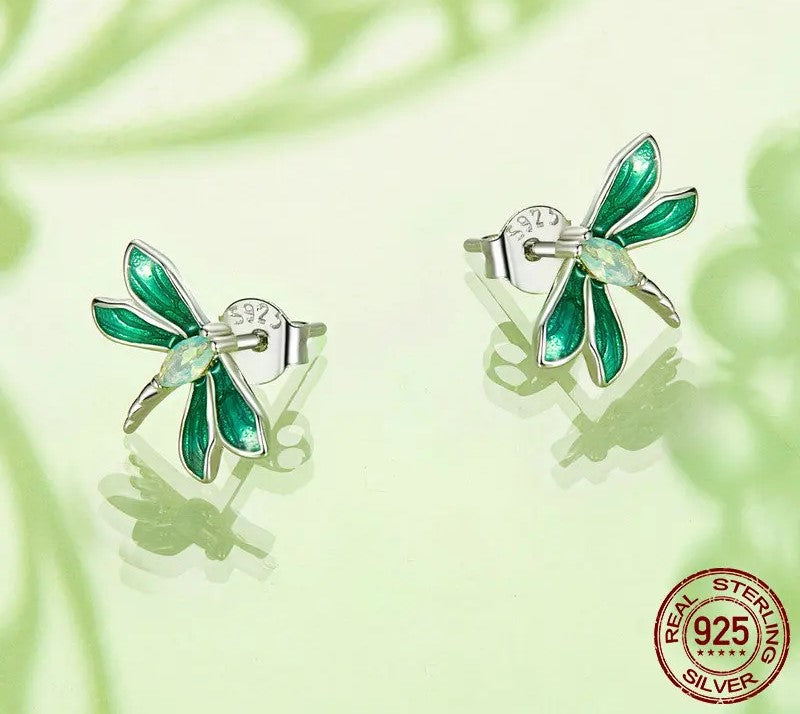 925 Sterling Silver Green Dragonfly Stud Earrings - Shine Bright Store