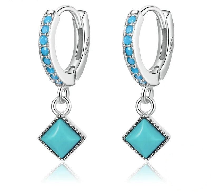 925 Sterling Silver Vintage Tuquoise Drop Earrings - TEA LU SHOP