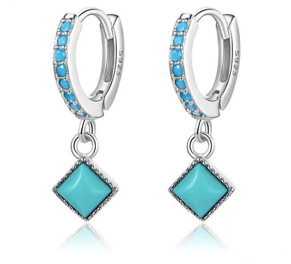 925 Sterling Silver Vintage Tuquoise Drop Earrings - TEA LU SHOP
