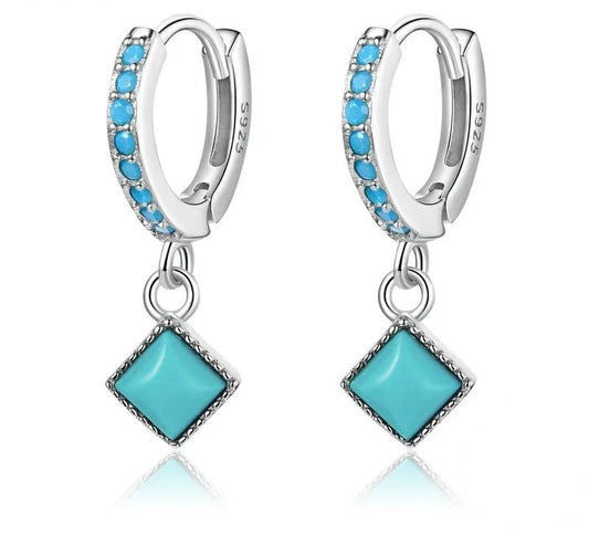 925 Sterling Silver Vintage Tuquoise Drop Earrings - TEA LU SHOP