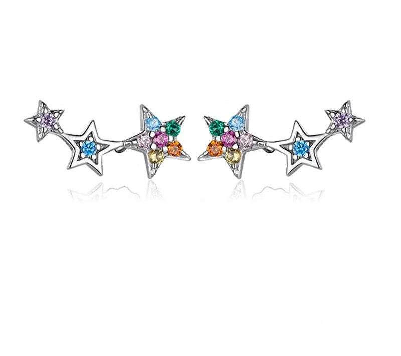 925 Sterling Silver Rainbow Crystal Star Stud Earrings - TEA LU SHOP