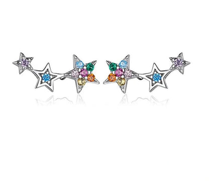 925 Sterling Silver Rainbow Crystal Star Stud Earrings - TEA LU SHOP