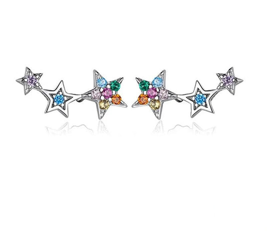 925 Sterling Silver Rainbow Crystal Star Stud Earrings - TEA LU SHOP