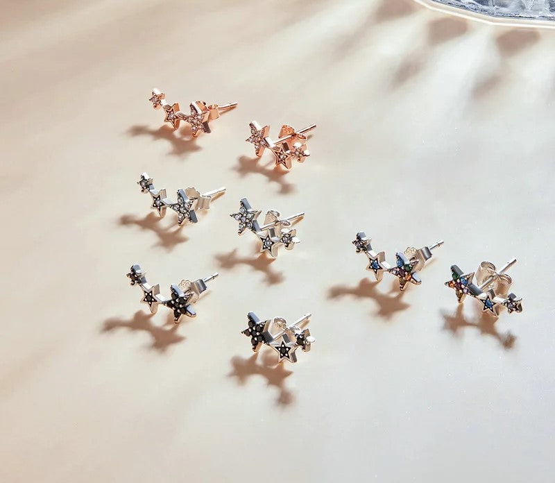 925 Sterling Silver Rainbow Crystal Star Stud Earrings - TEA LU SHOP