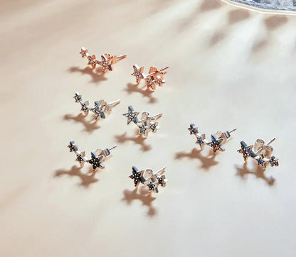 925 Sterling Silver Rainbow Crystal Star Stud Earrings - TEA LU SHOP