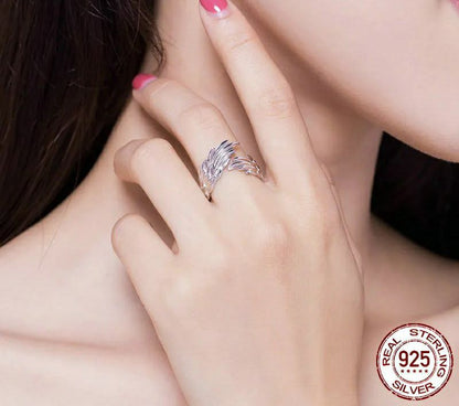 925 Sterling Silver Guardian Wing Open Ring - TEA LU SHOP
