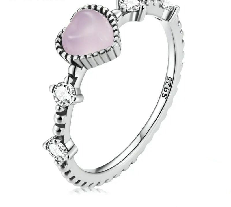 925 Sterling Silver Zircon Pink Heart Ring - TEA LU SHOP