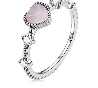 925 Sterling Silver Zircon Pink Heart Ring - TEA LU SHOP
